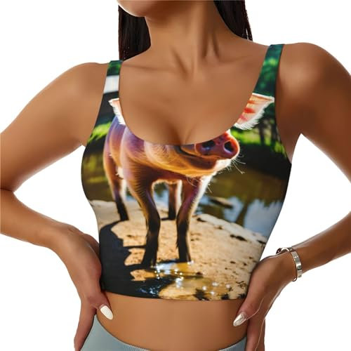 Chaleco deportivo con estampado de cerdo para mujer, para adelgazar, adelgazar, para pérdida de peso, sin cremallera, chaleco deportivo de verano, Negro, L