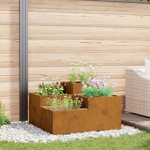 Pflanzkübel aus Cortenstahl, 80x80x48 cm, Modernes Design, Gute Drainage, Für Garten, Terrasse und Wintergarten, Rostoptik