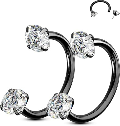OUFER Body Piercing 2 st näsringar, 316L hästsko, 20 g, kirurgiskt stål, näsringar, för män och kvinnor, zirkonium, näsringar, septum, läpp, ögonbryn, helix daith, smycken, 7mm / 8mm