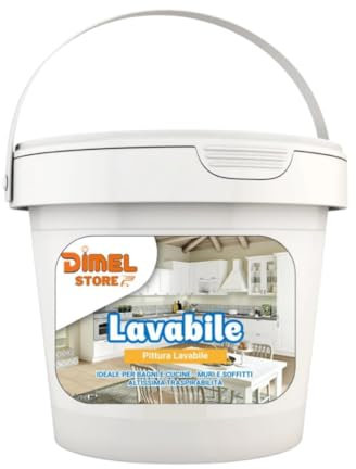 DI.M.EL. S.R.L. Pittura Lavabile Interni - Super Traspirante per Bagno, Cucina, Muri e Soffitti - Bianco Opaco - Alta Copertura Facile da Applicare - MADE IN ITALY (14 Litri)