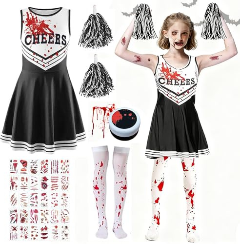 RIRIDAMAI Cheerleader Kostüm Kinder Mädchen, Cheerleader Outfit Kinder, Cheerleading Kostüm mit cheerleading zubehör für Karneval Halloween, Fasching, Mottoparty