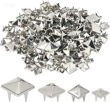 GORGECRAFT 200 clou Pyramidal Argenté de 4 tailles Clou Carré à Quatre Mâchoires Rivet Carré en Cuir de 6/8/10/12mm avec Poinçon pour Chaussures Vêtements Projets de Bricolage Sacs Ceintures Jeans