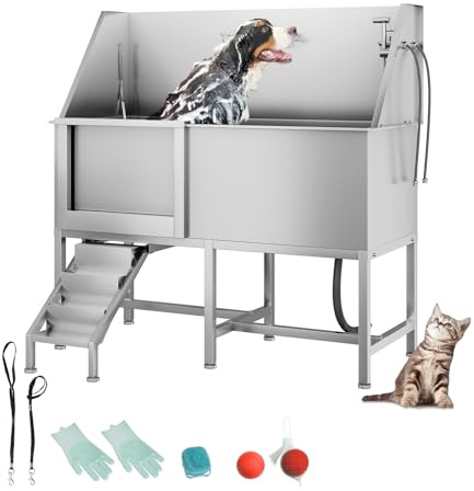 62 Dog Washing Station, Professional Stainless Steel Dog Bathing Station with Rich Dog Wash Attachment, Dog Washing Station, Dog Grooming Tub for Home Bathing, Shower and Grooming-Right Door
