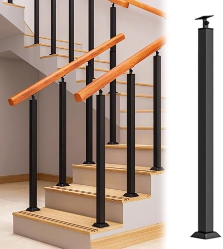 MTSYXYM Poste de Balaustre de Hierro Forjado,Barandilla de Metal Negro,Diseño de Borde Redondeado Giratorio de 270°,instalación Lateral, fácil de Limpiar e Instalar,para jardín y Garaje.(85cm)