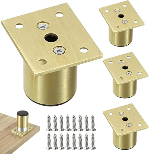 Ragyzity 4 Pcs Gold Adjustable Legs, 2/5cm Cabinet 0-10mm Adjustable Feet, Aluminum Alloy Furniture Legs for Kitchen Cupboard Sofa Beds and DIY Furniture
