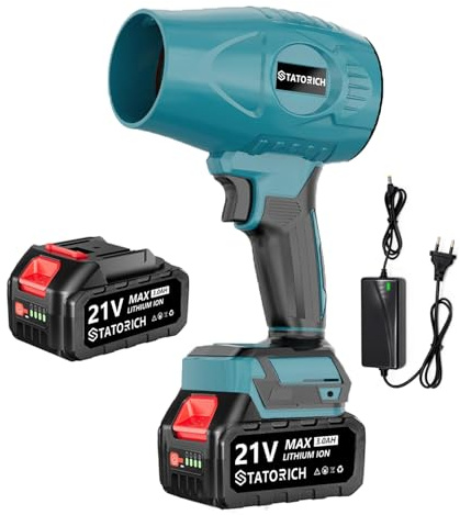 Souffleur sans Fil avec 2× 21V Batteries 3.0mAh, Moteur brushless 500.000TR/Min, Vitesse d’air 60 m/s, souffleur Portable pour Feuilles, poussières & Neige