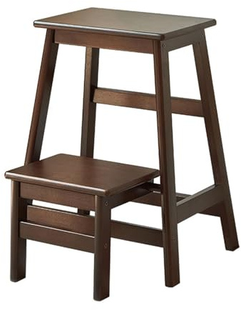 Taburete plegable – Escalera de madera de 2 niveles para el hogar, cocina, biblioteca – Ahorro de espacio y seguro