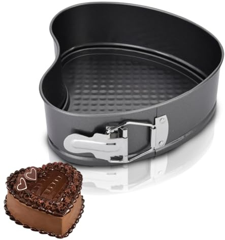 Penbinmall bakform hjärta 24 cm, kakform, fjäderform med non-stick-beläggning, kakform med platt botten, små kakformar med platt botten för bakning, kolstål, svart