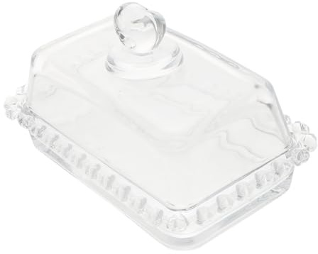 TOYZFRIENDY Mantequera Plato para Mantequilla de Vidrio Transparente y Práctico con Tapa y Borde Perlado Reutilizable para Postres y Picnics