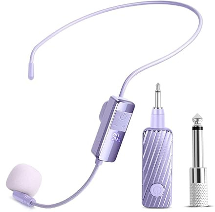 Head Microphone Wireless, Head Sets with Microphones, Bluetooth Headset Mic Ideal for Speakers PA System Voice Amplifier Wireless Microphone for Teacher, Tour Guides, Fitness Instructor (Purple)
