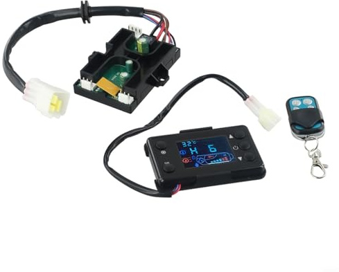 LCD Remote Control Switch with 4-Button Controller and Motherboard for 3KW/5KW/8KW Air Diesel Auxiliary Heater 12V/24V with 10m Range, Black Housing (12V)