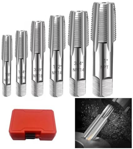 LatoYard Juego de 6 grifos de tubo NPT para herramientas de rosca de acero inoxidable para fontaneros y proyectos de bricolaje con tamaños de 1/8 a 1 pulgada para una funda duradera