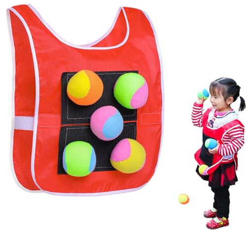 Klettball Weste Für Kinder - Oxford Stoff 30x43cm | Klebriges Zielscheiben Wurfspiel Mit 5 Weichen Fangbällen Werfen Trainingsspielzeug | Für Aktivitäten Drinnen Draußen Sporthalle Park Garten Schule