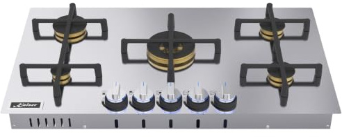 Kaiser Gaskochfeld 90 cm Edelstahl KG 9236 Turbo • Gas-on-Top • 5 SABAF Gasbrenner • 4,0 kW Turbo-Wokbrenner • Gusseisen Topfträger • Erdgas & Propan LPG• Avantgarde PRO