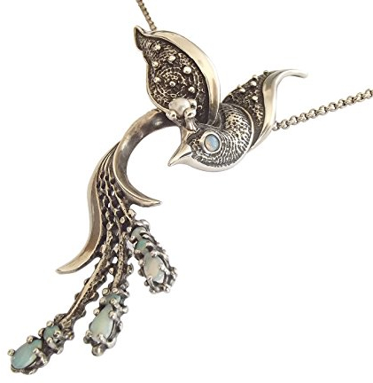 Damen Halskette 925 Silber mit Opalen und Perle im Jugendstil