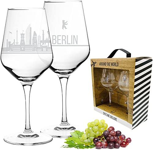 3forCologne | 2er Set Weinglas Berlin | Geschenk in edler Verpackung | Siebdruck, detaillierter als Gravur | Weingläser Set als Rotweingläser oder Weißweingläser nutzbar | XL Weinglas als Souvenir.