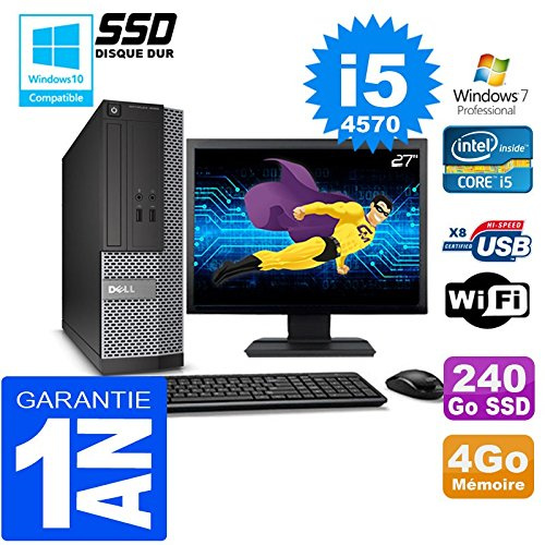 Dell PC 3020 SFF Core I5-4570 Ram 4GB Disco 240 Go SSD Wifi W7 Schermo 27 (Ricondizionato Certificato)