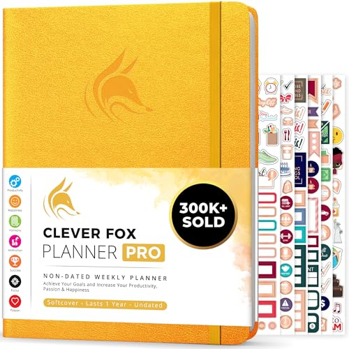 Clever Fox Planner PRO – Weekly & Monthly Life Planner to Increase Productivity, Time Management and Hit Your Goals, 21.5x28cm (Amber Yellow)