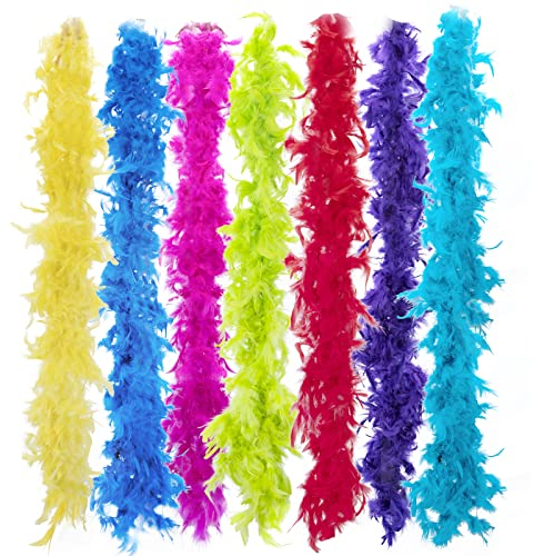 Anjing 7 Stück Federboa Boa Mehrfarbig Federboas für Bastelarbeiten, Partyzubehör, Mädchen (2M pro Farbe)