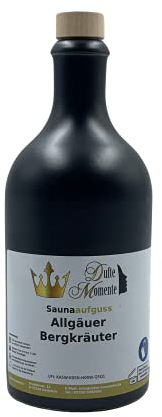Dufte Momente | Saunaduft Konzentrat Allgäuer Bergkräuter 500ml | in schwarzer Steinzeugflasche mit Korkmündung | ätherische Öle | vegan, ohne Tierversuche