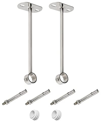 Ohamtes 2Pcs ID32mm(1-1/4), L350mm, Clothes Rail mounting Bracket, Shower Curtain Closet tie Rod Support Frame, Curtain Rod Flange Socket, Suitable for Ceiling or Wall mounting
