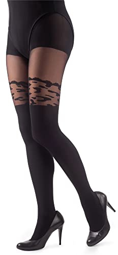 NOQ Strumpor imitation strumpbyxor matt semi sheer damer sexig överknä-mönster kontor dejt mönstrad outfit, Leopard Nero, L