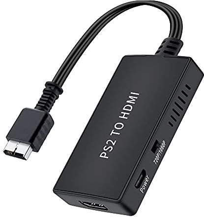 Sheiaier Adaptador convertidor PS2 a HDMI, compatible con todos los modos de visualización PS2, salida de vídeo HDMI