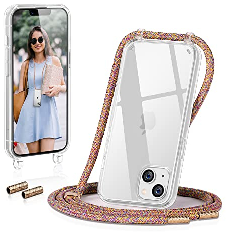 GOODVISH Handykette Kompatibel mit Apple iPhone 13 6,1 Display, Necklace Hülle mit Band Handyhülle für zum Umhängen, Transparent Case mit Schnur, Kameraschutz und Bildschirmschutz, Rainbow