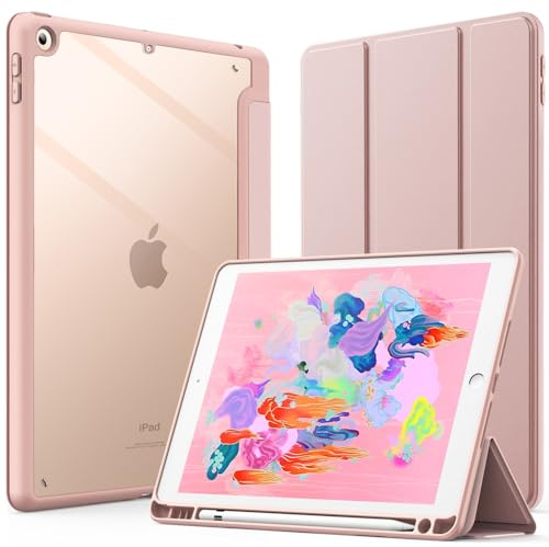 JETech Fodral för iPad 9,7 Tum (6:e/5:e Generationen, 2018/2017) Med Pennhållare, Klar Transparent Tillbaka Skal Smal Stand Stötskyddad Tablett Case (Rosa Guld)