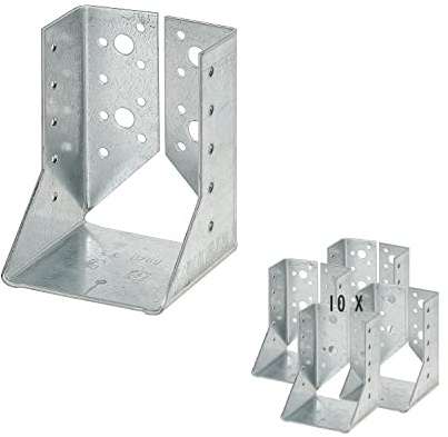 10 x siwitec Balkenschuh Typ B 60 x 100 mm, Sendzimir Verzinkt, CE-Kennzeichnung, Materialstärke 2mm, Witterungsbeständiger Holzverbinder, Pfostenschuhe, Balkenverbinder