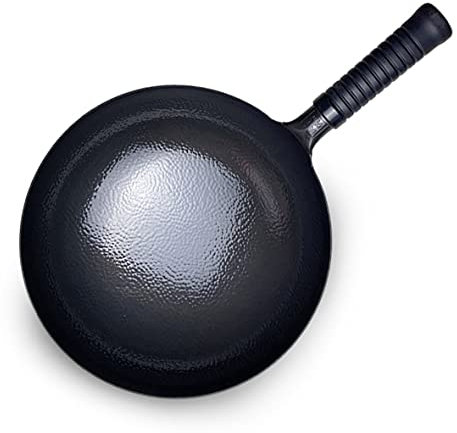 Padella in ferro nero con scala di pesce, wok in ferro martellato a mano cinese, padella antiaderente non rivestita, meno olio, facile da pulire (diametro 36 cm)