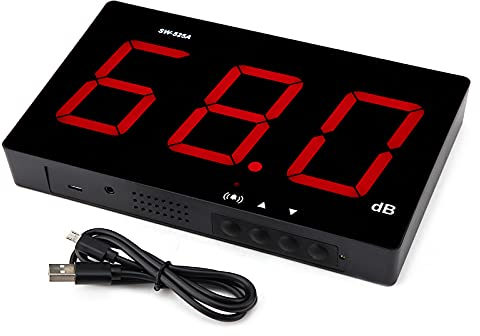 30dB-130dB Messgerät, DC5V 1A Micro USB Dezibelmesser SW-525A Großer dB Anzeige LED Schallpegelmesser Wandmontierter, dB Messgerät mit Alarm für Umgebungslärmerkennung