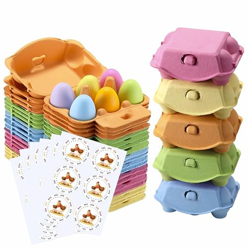 Colored Half Dozen Egg Cartons 20 Pcs Set, Natural Pulp Paper Egg Cartons 6 Count for Chicken Eggs Reusable, Blank Colorful Easter 5 Color Storage Tray for Hold Up to Six 6 Egg Holder Basket Cardboard