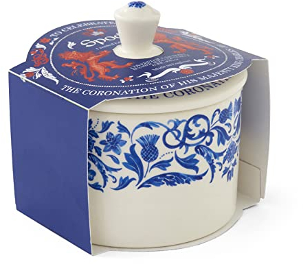 Portmeirion Home & Gifts Spode King Charles III Coronation Zuckerdose mit Deckel, 280 ml, Blau und Weiß