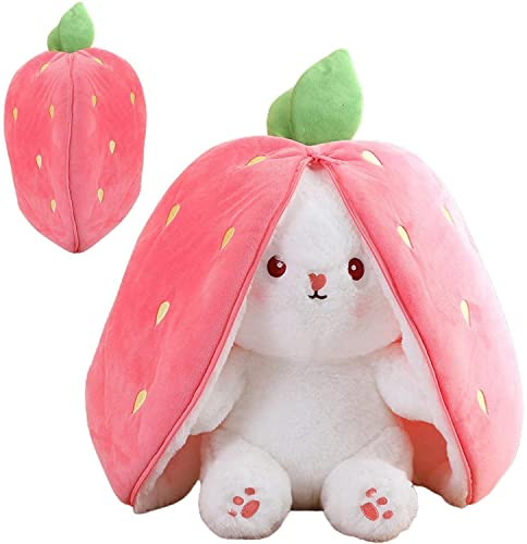 WOKICOR Jouets Lapin Muppet, Fraise Lapin Oreiller en Peluche, Poupée Lapin, Lapin de pâques Peluche, Peluche Lapin De Pâques, Peluche Lapin Doux Enveloppé dans des Fraises, Cadeau d'anniversaire