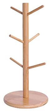 Kasmole Coffee Mug Tree, Wooden Coffee Mug Hanger Tree Tabletop Coffee Mug Holder Countertop Cup Holder Stand with 6 Hooks, for Hanging Coffee Mugs, Teacups, Glass Cups
