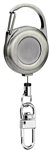 Soleebee Heavy Duty Retractable Keychain, Metal Carabiner Badge Reel Vintage Key Chain Holder Clip ID Badge Holder with Retractable Cord - Carbon Gray