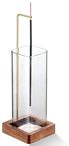 Soporte de Incienso de Madera: YIDM Quemador de Incienso de Palo de Madera con Succión de Cenizas con botella de vidrio desmontable Colector de cenizas,Soporte para Incienso para Sala de Yoga Oficina