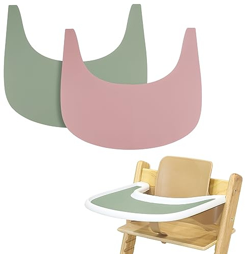 Barnstol bordstablett, 2 delar hållbara bordsunderlägg för hög stol silikon, för Tripp Trapp barnstolstillbehör, lämplig för Stokke Tripp Trapp barnstol bricka (rosa)