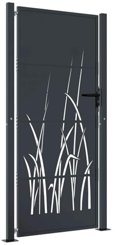 vidaXL Portail de Jardin, Portillon de Patio, Barrière de Sécurité, Porte d'Extérieure, Anthracite 100x200 cm Acier Conception d'herbe