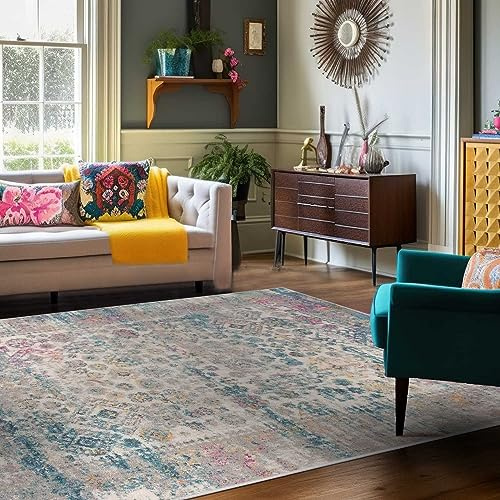 Carpeto Groß Teppich Wohnzimmer 300x400cm Anthrazit Blau Abstrakt Weich | Teppich für Schlafzimmer Esszimmer Büro Orientalisch Pflegeleicht Fußbodenheizungsgeeignet Reinigungsmittelbeständig Kurzflor