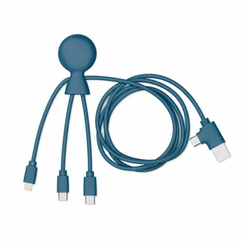 Xoopar Mr Bio Long Multi-USB-Kabel 4-in-1-1m Recycelt - Blau | 1-m-Kabel mit USB-C-, Lightning- und Micro-USB-Anschlüssen aus recyceltem Kunststoff - ein Kabel für alles