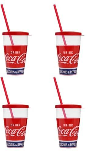 Snips, Vasos Coca-Cola con Pajita 0,5 L, Juego de Vasos de Plástico 4 Piezas, Vasos con Pajita y Tapa Made in Italy 0% Bpa