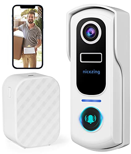 Campanello senza fili da Esterno con Telecamera, nicezing 2K FHD Videocitofono Wifi Campanello Video, Citofono Telecamera con Suoneria,Rilevamento Movimento PIR, Audio Bidirezionale, IP67 Impermeabile