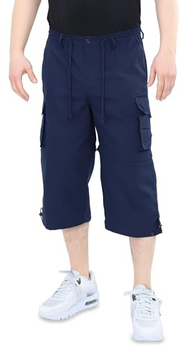 Ben Creek – Capri fritidsbyxor för män – Bermudashorts för vardag och semester – 3/4 dragkedja off vandringsbyxor med elastiskt midjeband – kort Cargo med multifickor QM7, Mörkblå, M