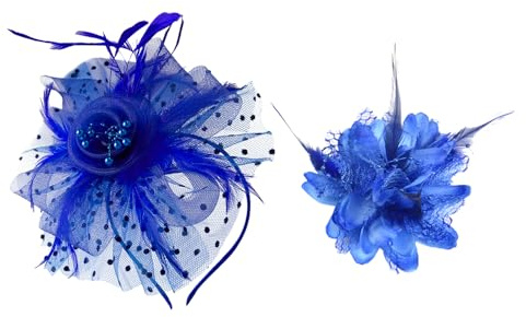 1 blauer Damen-Haarschmuck, 1 Corsage, Hochzeitskopfschmuck, blauer Hochzeitshut, Netz-Damenhaarnadel, Blumen-Damen-Haarschmuck, blaues Damen-Stirnband