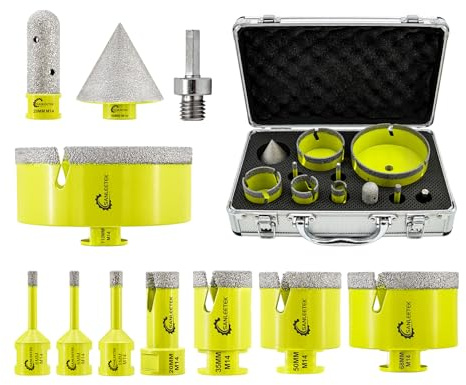 SANLEETEK Diamant Fliesenbohrer Set Diamant Lochsäge Set Diamand Bohrkrone | (6/6/8/20/35/50/68/110+20mm Fingerfräser+50mm Fasenbohrer+Adapter) für Porzellan Keramik Fliesen Marmor Granit M14 Gewinde