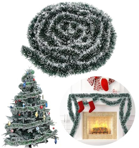 Weihnachtsgirlande 10m, Girlande Weihnachten Aussen, Tannengirlande, Weihnachtsdeko, Grün Weiß, Weihnachtsgirlande Treppe, Geeignet für die Dekoration von Weihnachten und Winterferien