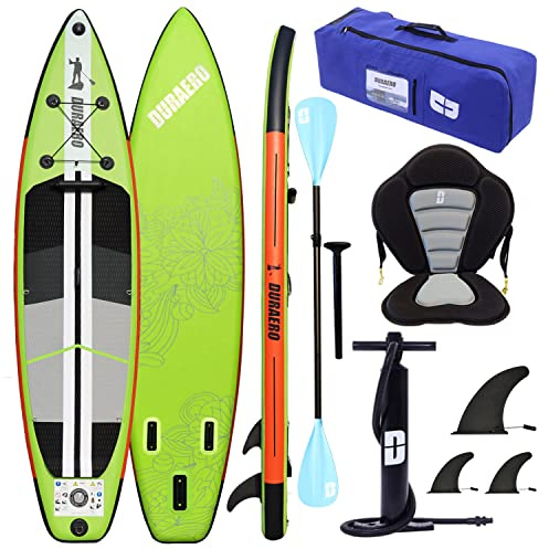Stand up Paddling Board Aufblasbare SUP Board Set, Kajak Sitz, 330x76x15cm, Tragkraft bis 150Kg, Integrierte Kick-Pad, 3 Finnen,Adjustable Double Paddle, Green