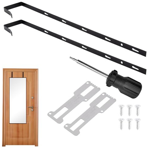 Ranjaner Lot de 2 crochets de miroir de porte réglables à 5 niveaux avec tournevis en métal, 2 supports noirs pour porte de 4,5 cm de profondeur